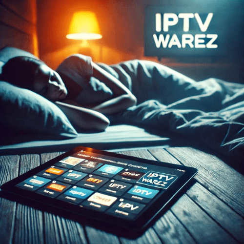 Uma Pessoa Deitada Na Cama À Noite, Assistindo Iptv Warez Em Um Tablet.