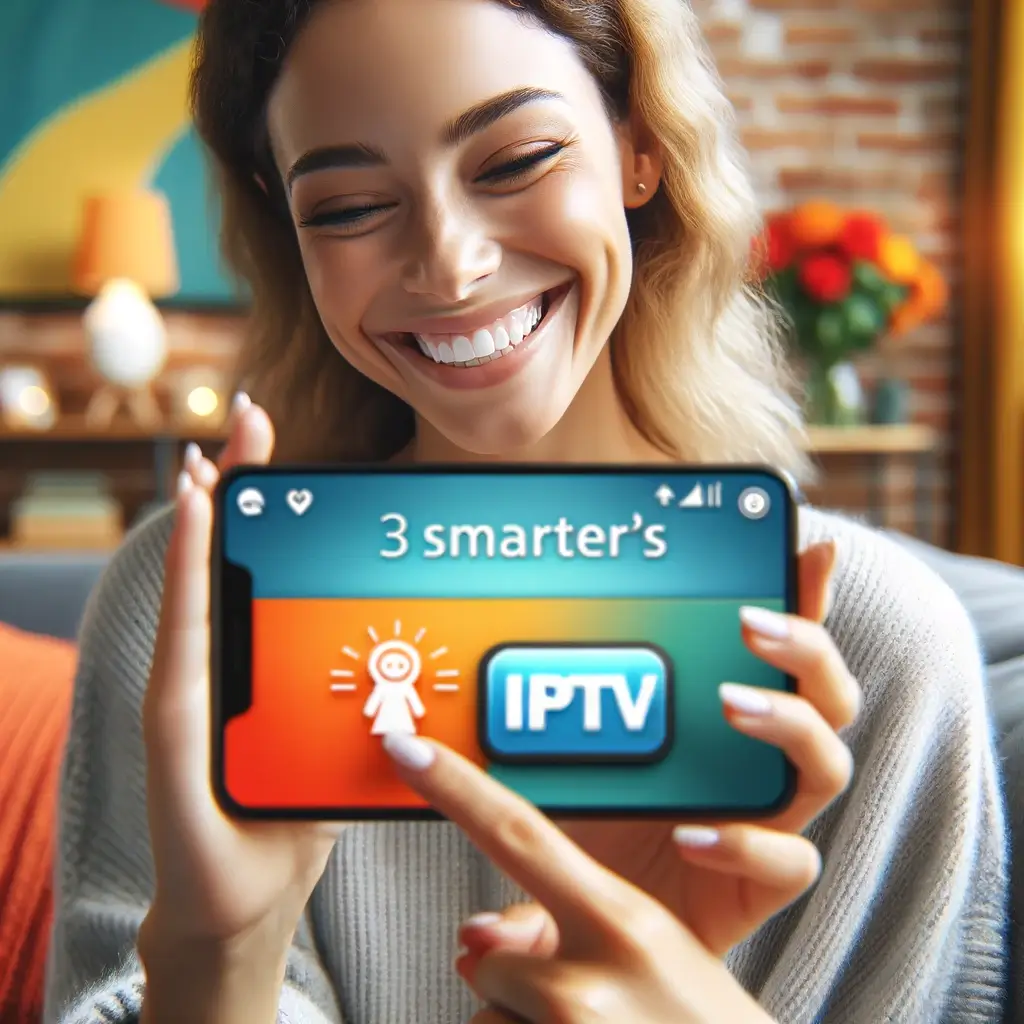 Mulher Feliz Usando O Aplicativo Iptv Smarters No Smartphone